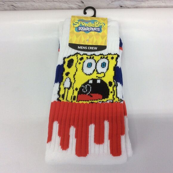 SpongeBob SquarePants Scream Drip Crew Socks Nickelodeon Cartoon Sports Casual - Picture 1 of 5